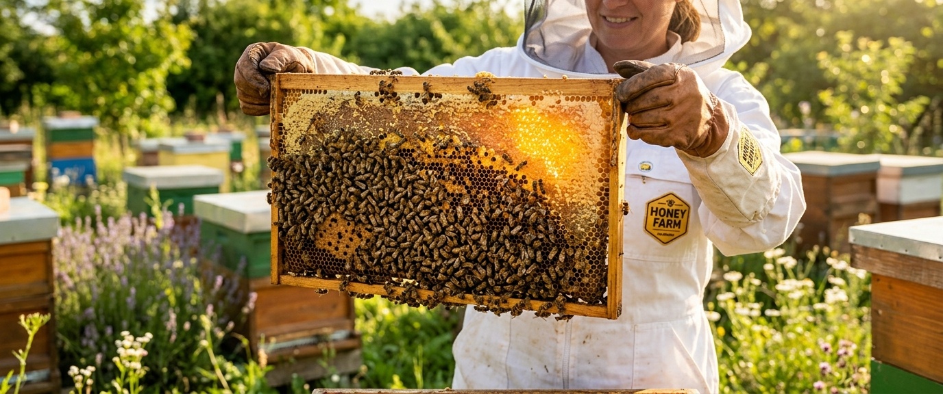Wild bee hives in sunny field